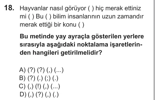 8. Sınıf Türkçe 2019 İOKBS Bursluluk Sınavı 18. Soru görseli