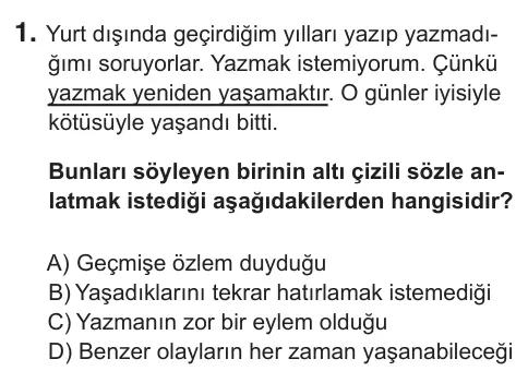 8. Sınıf Türkçe 2019 İOKBS Bursluluk Sınavı 1. Soru görseli