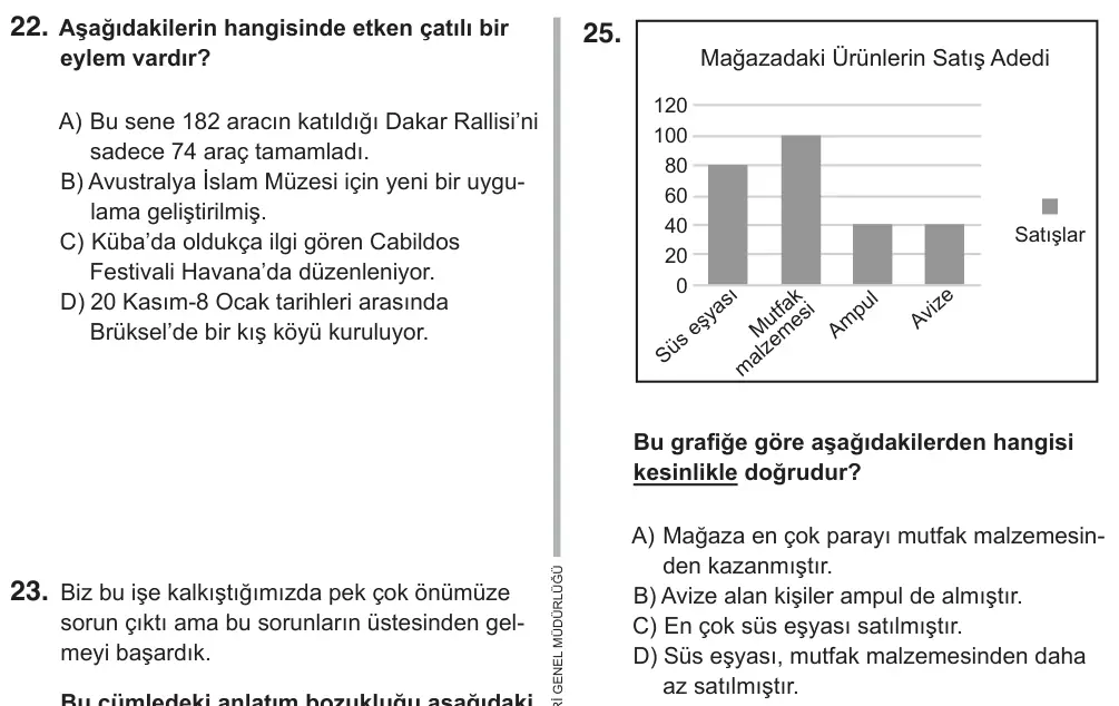 8. Sınıf Türkçe 2019 İOKBS Bursluluk Sınavı 25. Soru görseli