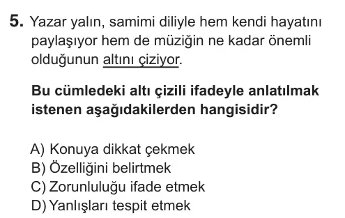 8. Sınıf Türkçe 2019 İOKBS Bursluluk Sınavı 5. Soru görseli
