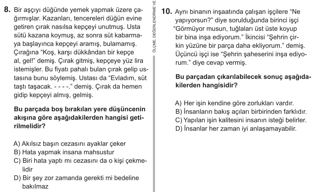 8. Sınıf Türkçe 2019 İOKBS Bursluluk Sınavı 8. Soru görseli
