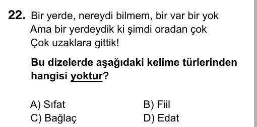 9, 10, 11. Sınıf Türk Dili ve Edebiyatı 2019 İOKBS Bursluluk Sınavı 22. Soru görseli