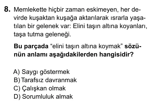 9, 10, 11. Sınıf Türk Dili ve Edebiyatı 2019 İOKBS Bursluluk Sınavı 8. Soru görseli