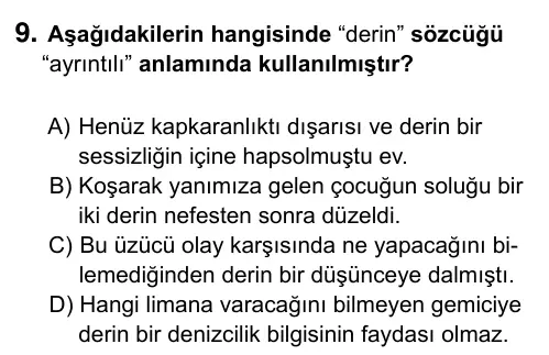 9, 10, 11. Sınıf Türk Dili ve Edebiyatı 2019 İOKBS Bursluluk Sınavı 9. Soru görseli