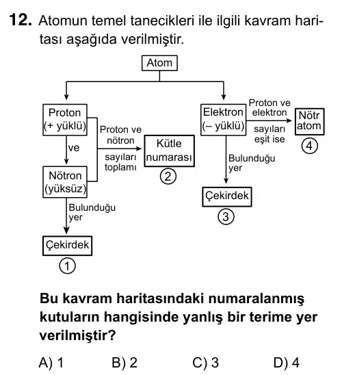 9, 10, 11. Sınıf Fen Bilimleri 2019 İOKBS Bursluluk Sınavı 12. Soru görseli
