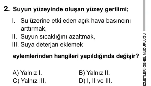 9, 10, 11. Sınıf Fen Bilimleri 2019 İOKBS Bursluluk Sınavı 2. Soru görseli