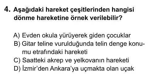 9, 10, 11. Sınıf Fen Bilimleri 2019 İOKBS Bursluluk Sınavı 4. Soru görseli