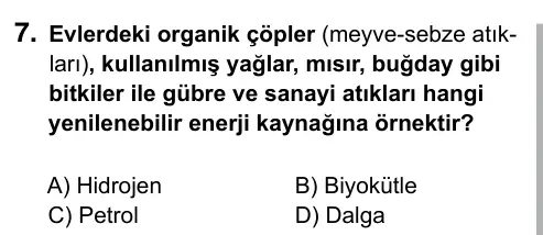 9, 10, 11. Sınıf Fen Bilimleri 2019 İOKBS Bursluluk Sınavı 7. Soru görseli