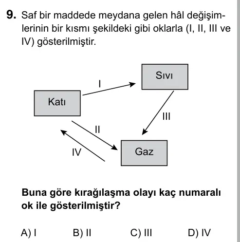 9, 10, 11. Sınıf Fen Bilimleri 2019 İOKBS Bursluluk Sınavı 9. Soru görseli