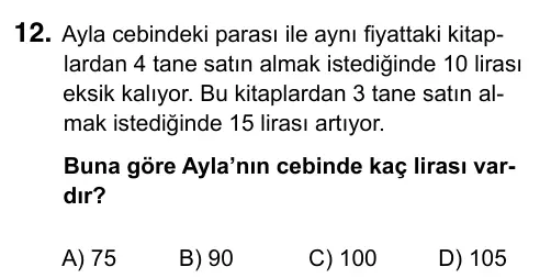 9, 10, 11. Sınıf Matematik 2019 İOKBS Bursluluk Sınavı 12. Soru görseli