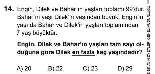 9, 10, 11. Sınıf Matematik 2019 İOKBS Bursluluk Sınavı 14. Soru görseli