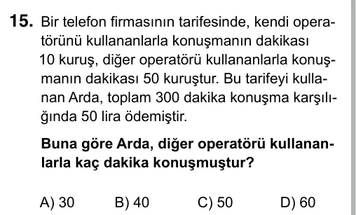 9, 10, 11. Sınıf Matematik 2019 İOKBS Bursluluk Sınavı 15. Soru görseli