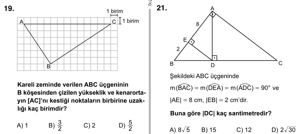 9, 10, 11. Sınıf Matematik 2019 İOKBS Bursluluk Sınavı 19. Soru görseli