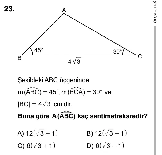 9, 10, 11. Sınıf Matematik 2019 İOKBS Bursluluk Sınavı 23. Soru görseli
