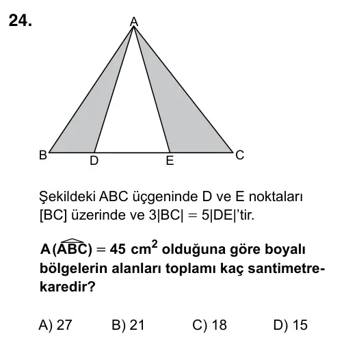 9, 10, 11. Sınıf Matematik 2019 İOKBS Bursluluk Sınavı 24. Soru görseli
