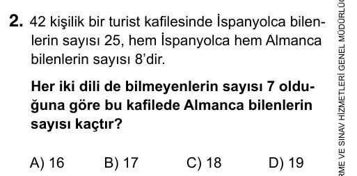 9, 10, 11. Sınıf Matematik 2019 İOKBS Bursluluk Sınavı 2. Soru görseli