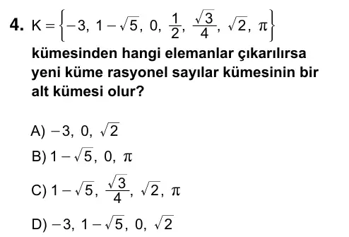 9, 10, 11. Sınıf Matematik 2019 İOKBS Bursluluk Sınavı 4. Soru görseli