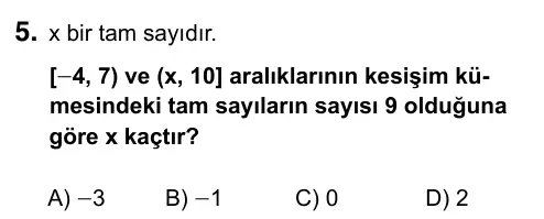9, 10, 11. Sınıf Matematik 2019 İOKBS Bursluluk Sınavı 5. Soru görseli