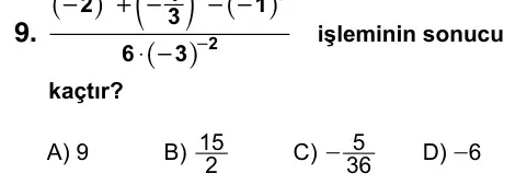 9, 10, 11. Sınıf Matematik 2019 İOKBS Bursluluk Sınavı 9. Soru görseli