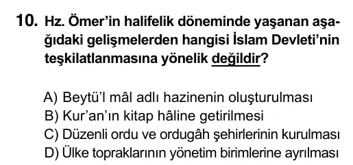 9, 10, 11. Sınıf Sosyal Bilgiler 2019 İOKBS Bursluluk Sınavı 10. Soru görseli