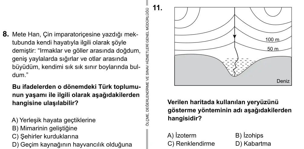 9, 10, 11. Sınıf Sosyal Bilgiler 2019 İOKBS Bursluluk Sınavı 11. Soru görseli