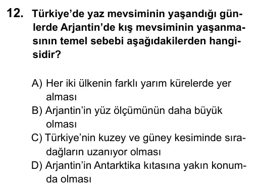 9, 10, 11. Sınıf Sosyal Bilgiler 2019 İOKBS Bursluluk Sınavı 12. Soru görseli (1/2)