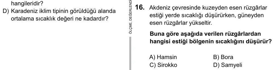9, 10, 11. Sınıf Sosyal Bilgiler 2019 İOKBS Bursluluk Sınavı 16. Soru görseli
