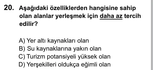 9, 10, 11. Sınıf Sosyal Bilgiler 2019 İOKBS Bursluluk Sınavı 20. Soru görseli (1/2)