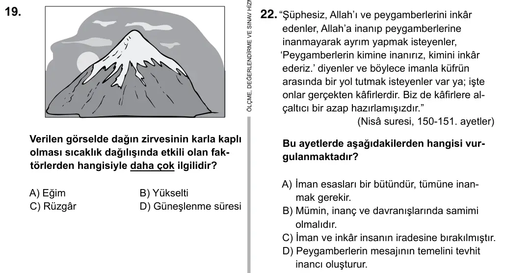 9, 10, 11. Sınıf Sosyal Bilgiler 2019 İOKBS Bursluluk Sınavı 22. Soru görseli