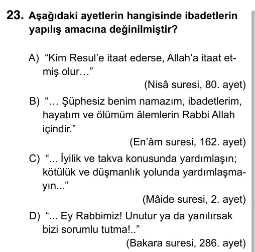 9, 10, 11. Sınıf Sosyal Bilgiler 2019 İOKBS Bursluluk Sınavı 23. Soru görseli