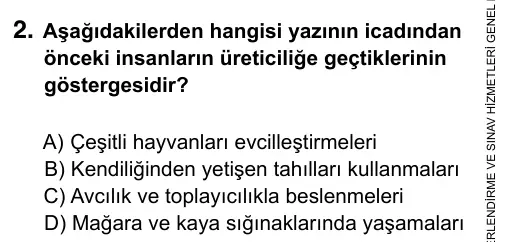 9, 10, 11. Sınıf Sosyal Bilgiler 2019 İOKBS Bursluluk Sınavı 2. Soru görseli