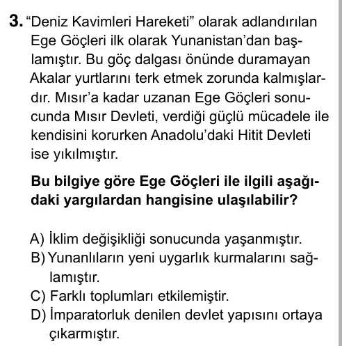 9, 10, 11. Sınıf Sosyal Bilgiler 2019 İOKBS Bursluluk Sınavı 3. Soru görseli