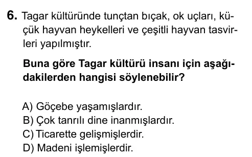 9, 10, 11. Sınıf Sosyal Bilgiler 2019 İOKBS Bursluluk Sınavı 6. Soru görseli