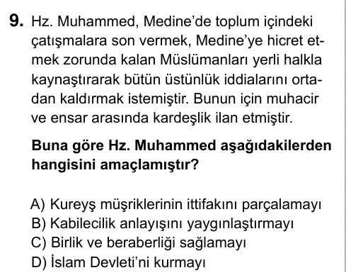9, 10, 11. Sınıf Sosyal Bilgiler 2019 İOKBS Bursluluk Sınavı 9. Soru görseli