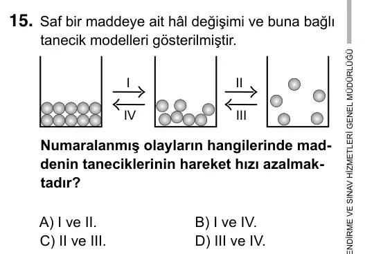 Hazırlık Sınıfı Fen Bilimleri 2019 İOKBS Bursluluk Sınavı 15. Soru görseli