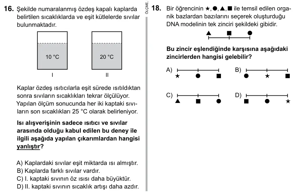 Hazırlık Sınıfı Fen Bilimleri 2019 İOKBS Bursluluk Sınavı 16. Soru görseli