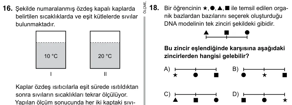 Hazırlık Sınıfı Fen Bilimleri 2019 İOKBS Bursluluk Sınavı 18. Soru görseli