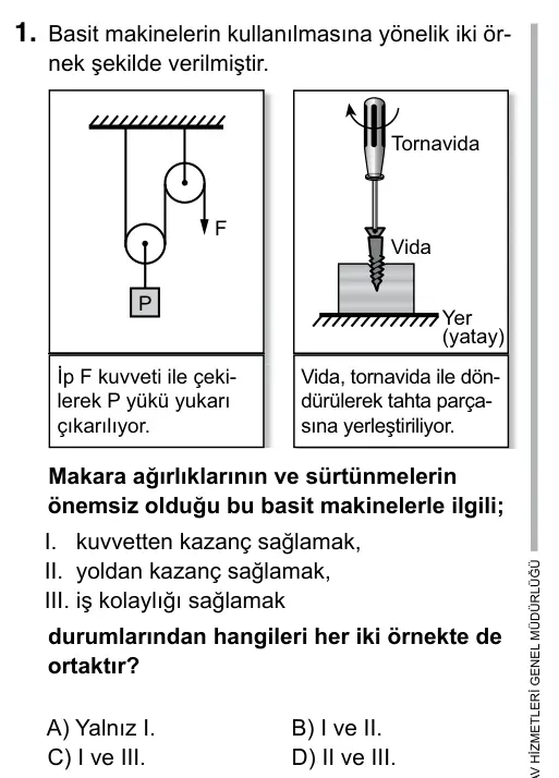 Hazırlık Sınıfı Fen Bilimleri 2019 İOKBS Bursluluk Sınavı 1. Soru görseli