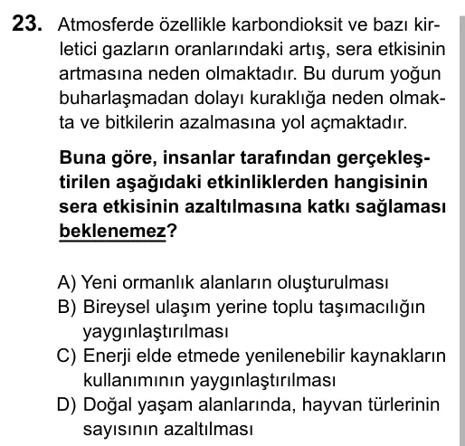 Hazırlık Sınıfı Fen Bilimleri 2019 İOKBS Bursluluk Sınavı 23. Soru görseli