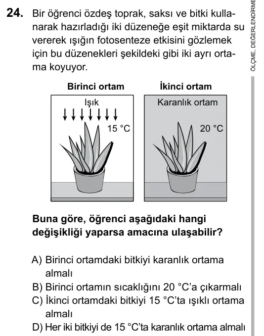 Hazırlık Sınıfı Fen Bilimleri 2019 İOKBS Bursluluk Sınavı 24. Soru görseli
