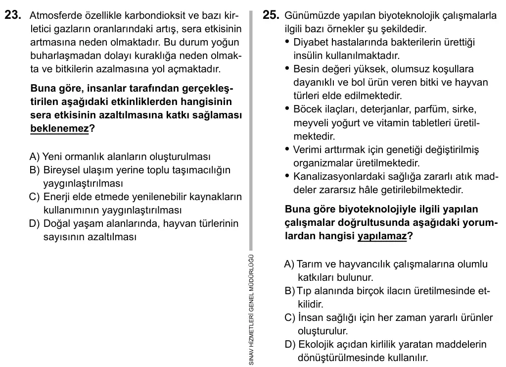 Hazırlık Sınıfı Fen Bilimleri 2019 İOKBS Bursluluk Sınavı 25. Soru görseli