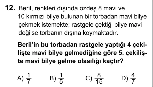 Hazırlık Sınıfı Matematik 2019 İOKBS Bursluluk Sınavı 12. Soru görseli