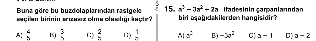 Hazırlık Sınıfı Matematik 2019 İOKBS Bursluluk Sınavı 15. Soru görseli