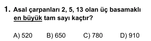 Hazırlık Sınıfı Matematik 2019 İOKBS Bursluluk Sınavı 1. Soru görseli