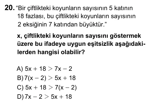 Hazırlık Sınıfı Matematik 2019 İOKBS Bursluluk Sınavı 20. Soru görseli