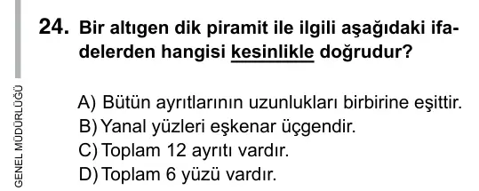 Hazırlık Sınıfı Matematik 2019 İOKBS Bursluluk Sınavı 24. Soru görseli