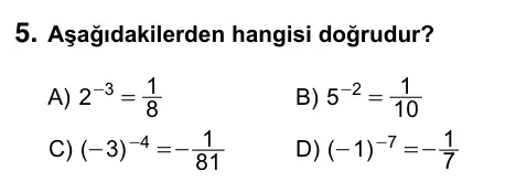Hazırlık Sınıfı Matematik 2019 İOKBS Bursluluk Sınavı 5. Soru görseli