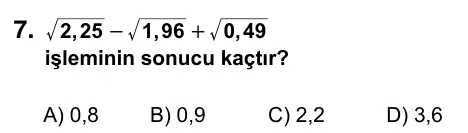 Hazırlık Sınıfı Matematik 2019 İOKBS Bursluluk Sınavı 7. Soru görseli