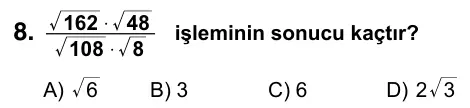 Hazırlık Sınıfı Matematik 2019 İOKBS Bursluluk Sınavı 8. Soru görseli