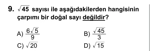 Hazırlık Sınıfı Matematik 2019 İOKBS Bursluluk Sınavı 9. Soru görseli